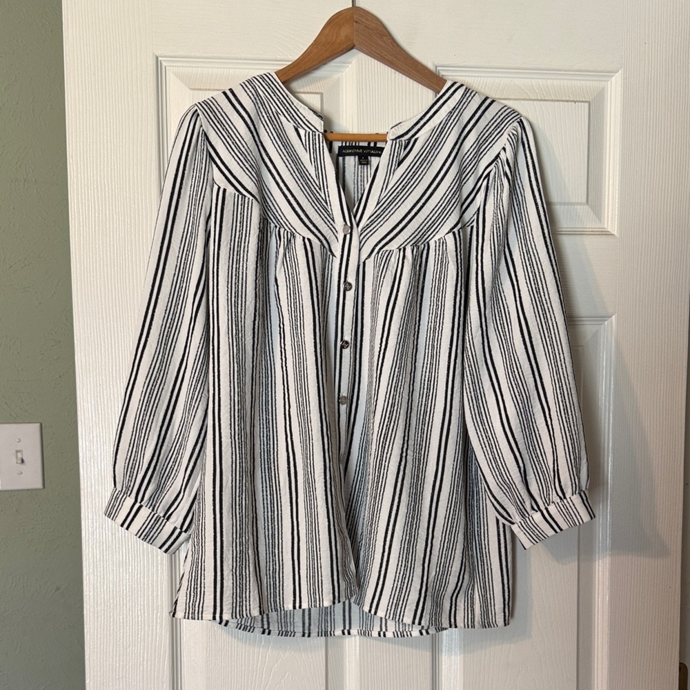 Adrienne Vittadini Black and White Striped Blouse